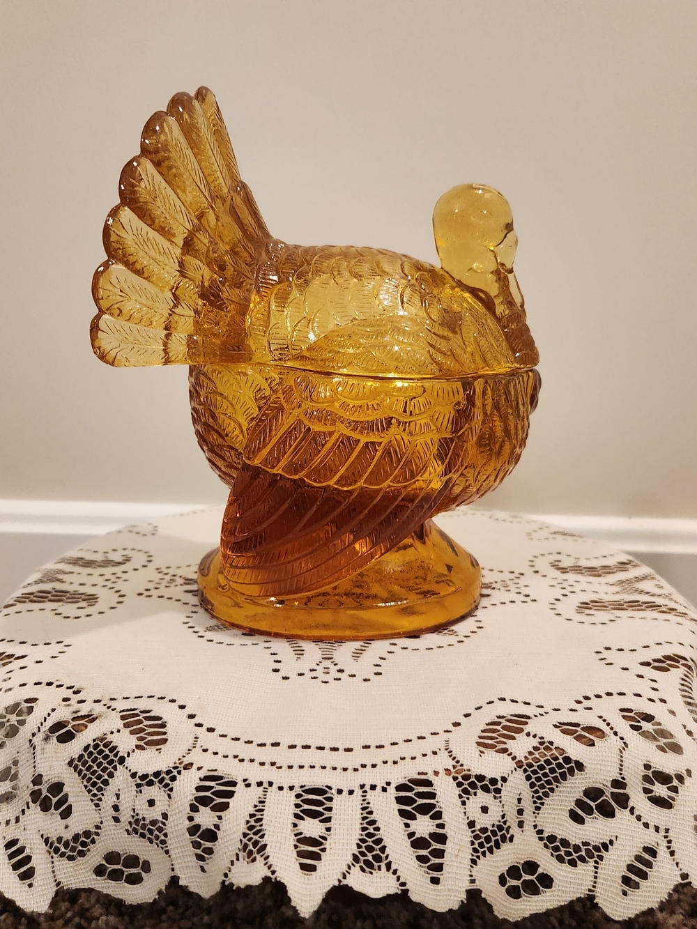 Williams Sonoma Amber Glass Turkey Candy Dish with Lid